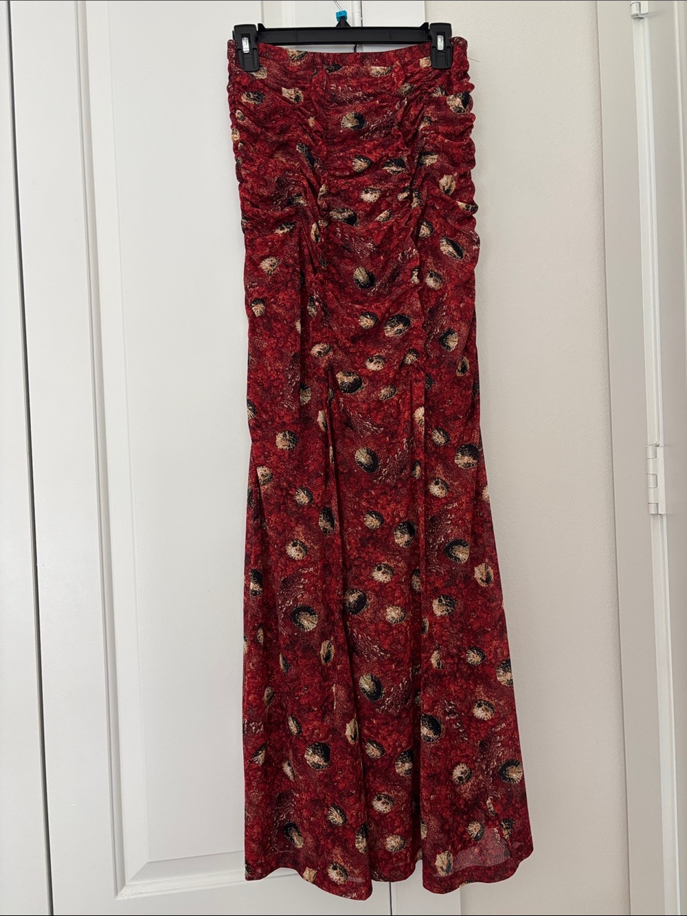 Red Floral Ruched Maxi Dress